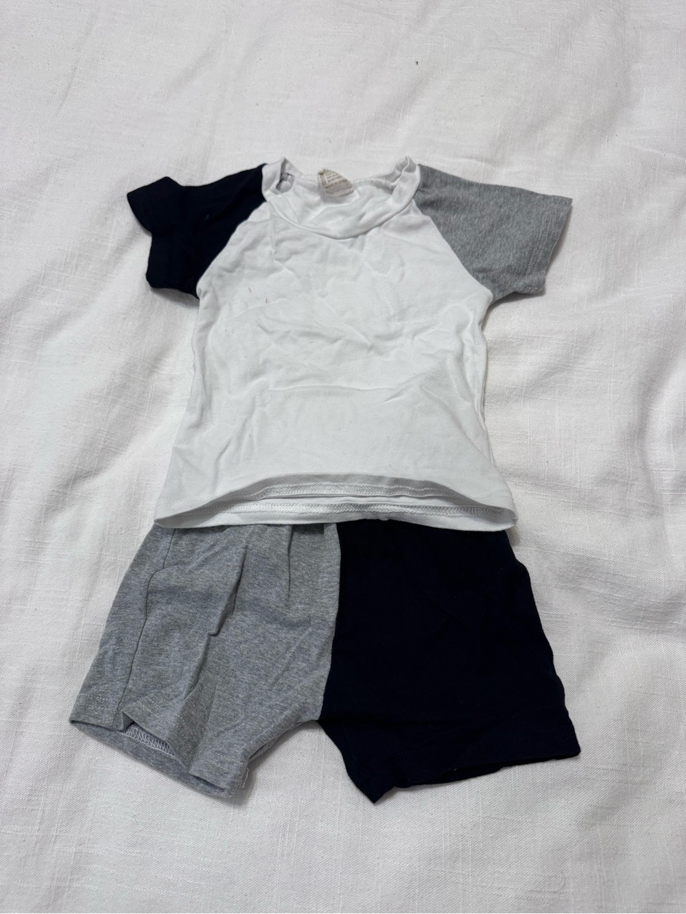 Kids Two-Tone White, Gray & Navy Matching Tee and Short Set